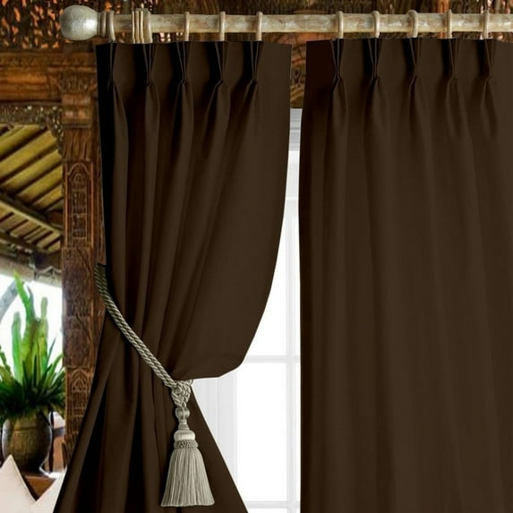 Kotton Culture Triple Pleated Blackout Curtains for Traverse Rod Room Darkening Thermal Insulated Window Curtains for Sliding Door, Patio Door, Room Divider W(35"+35") L72 (2 Panels, Cocoa Brown)