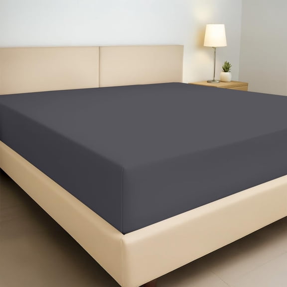 Kotton Culture Twin Size Fitted Sheet Dark Grey, 100% Egyptian Cotton 600 Thread Count Sateen Weave, 16" Deep Pockets, Durable Fitted Sheet Only (Twin, Dark Grey)