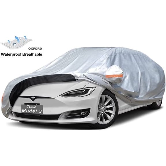 KouKou Car Cover Custom Fit Tesla Model 3 from 2017 to 2022, Oxford Full Exterior Cover Waterproof All Weathe, Silver