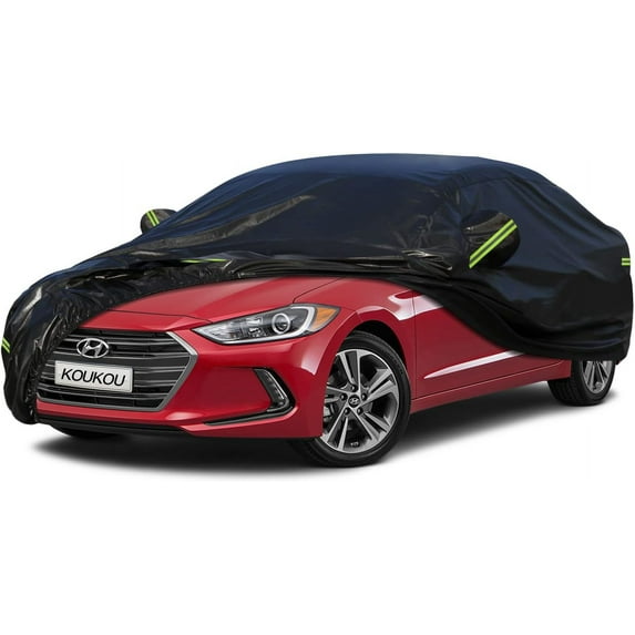 KouKou Car Cover Waterproof All Weather, 7 Layers Outdoor Car Covers for Automobiles, Universal Fit Toyota Corolla, Hyundai Elantra, Mazda 3, Kia Forte, ect.(Length 177-185 inch)