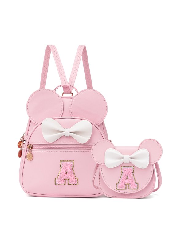 Initial Bowknot Mini Backpack & Purse for 2Pcs Set, Cute Small Convertible Shoulder Bag Gift