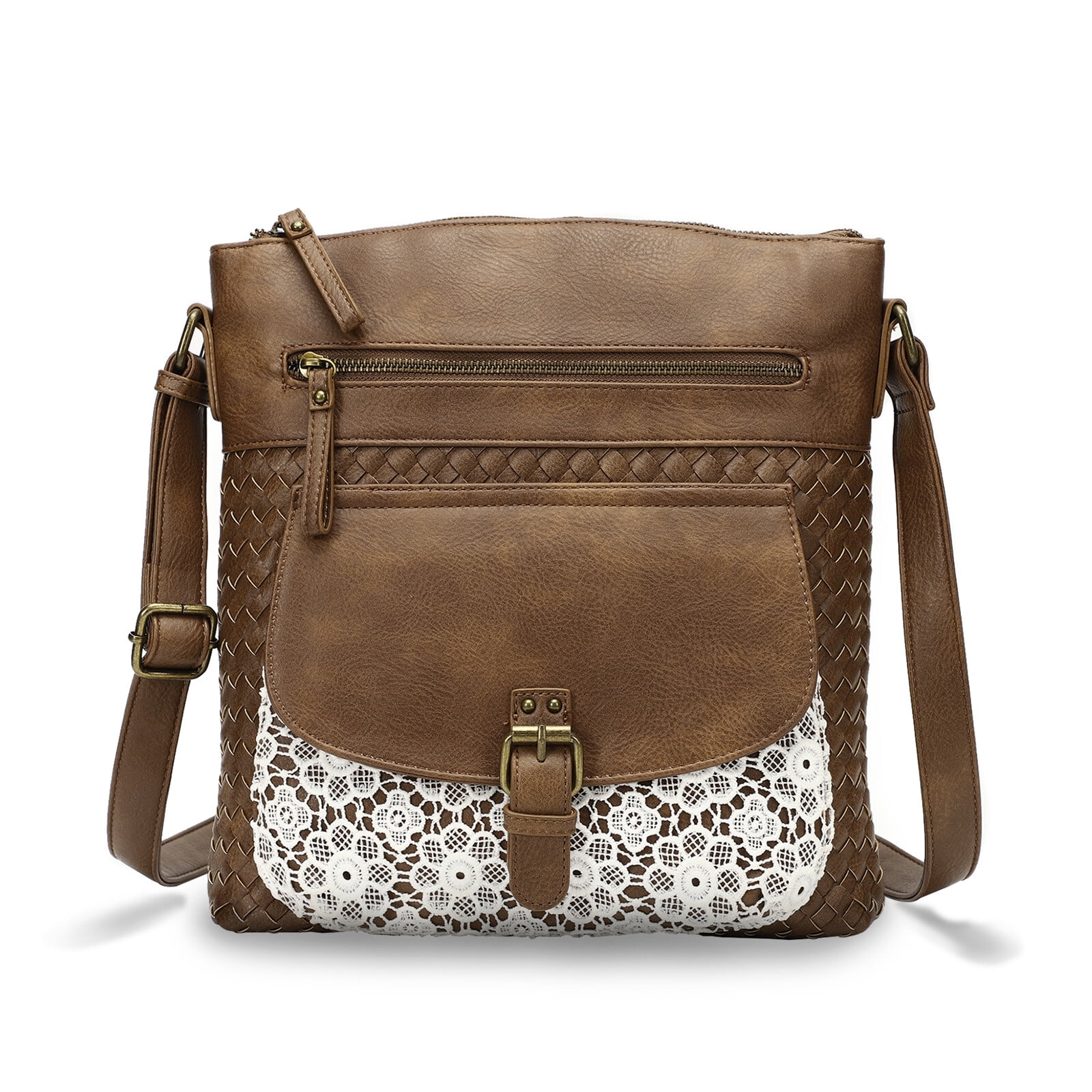 KouLi Buir Large Crossbody Bags for Women Straw Weaving Design PU Leather Shoulder Handbags