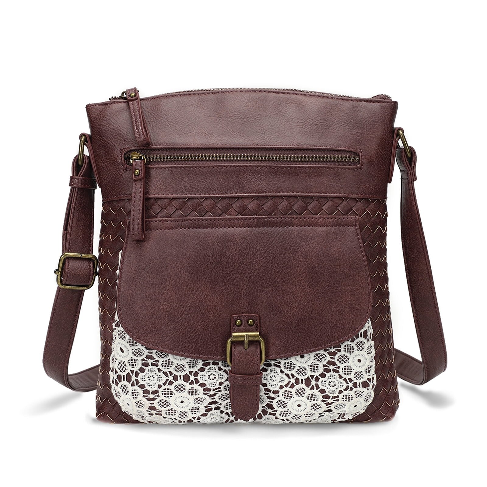 KouLi Buir Large Crossbody Bags for Women Straw Weaving Design PU Leather Shoulder Handbags
