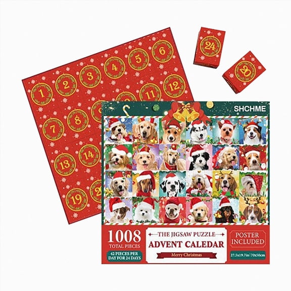 Kouaol Advent Calendar 2024 Christmas Puzzles Christmas Dogs Puzzles 1008 Pieces Puzzle 24 Days Christmas Countdown Calendar Family Game