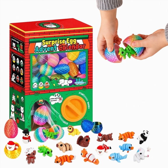 Kouaol Christmas Advent Calendar 2026 With 24 Mini 3D Printed Animal Toys, Xmas Countdown Capsule Vending Machine With Eggs, Reusable Interactive Playset, Holiday Surprise Gift For Kids Boys Girls