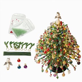 Kouaol DIY Beaded Christmas Tree Kit With Colorful Beads & Ornaments | DIY Crystal Bead Christmas Tree Making Kit Handmade Holiday