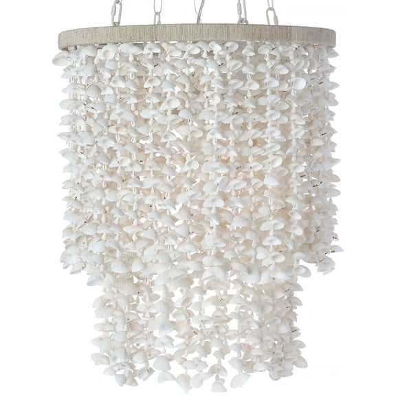 Kouboo Coastal Seashell Incandescent Natural Abaca Rope Drum Pendant Lights