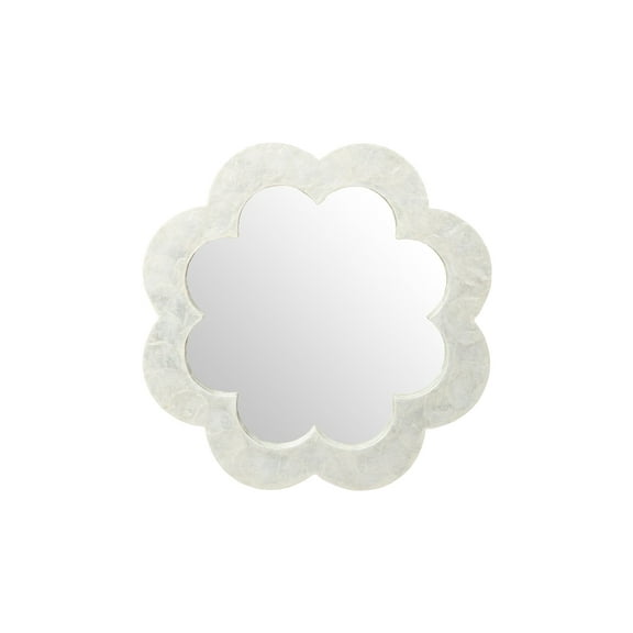 Kouboo Flower Capiz Seashell Wall Mirror, Elegantly Crafted Frame, Hanging Wall Mirror, Decorative, Mirror For Bathroom, Bedroom, Living Room Entryway, White