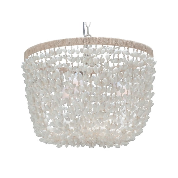Kouboo Inverted Pendant Lamp in Bubble Seashell, Chandelier for Dining Room, Beach Seashell Light Fixture, Small, White