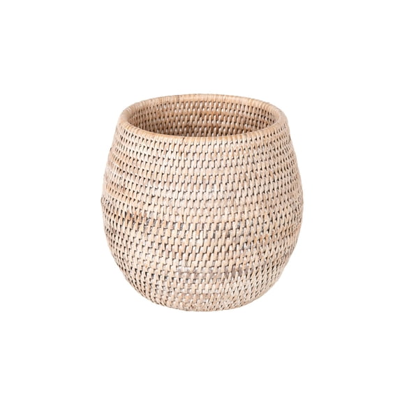 Kouboo La Jolla Coco Rattan Planter and Bowl, Creative Storage Container, Plant Arrangements, Basket Indoor, White Wash