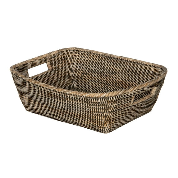 Kouboo La Jolla Oblong Rattan Storage & Shelf Basket, Handles For Shelves, Organizing, Wicker Baskets For Storage, Black Wash