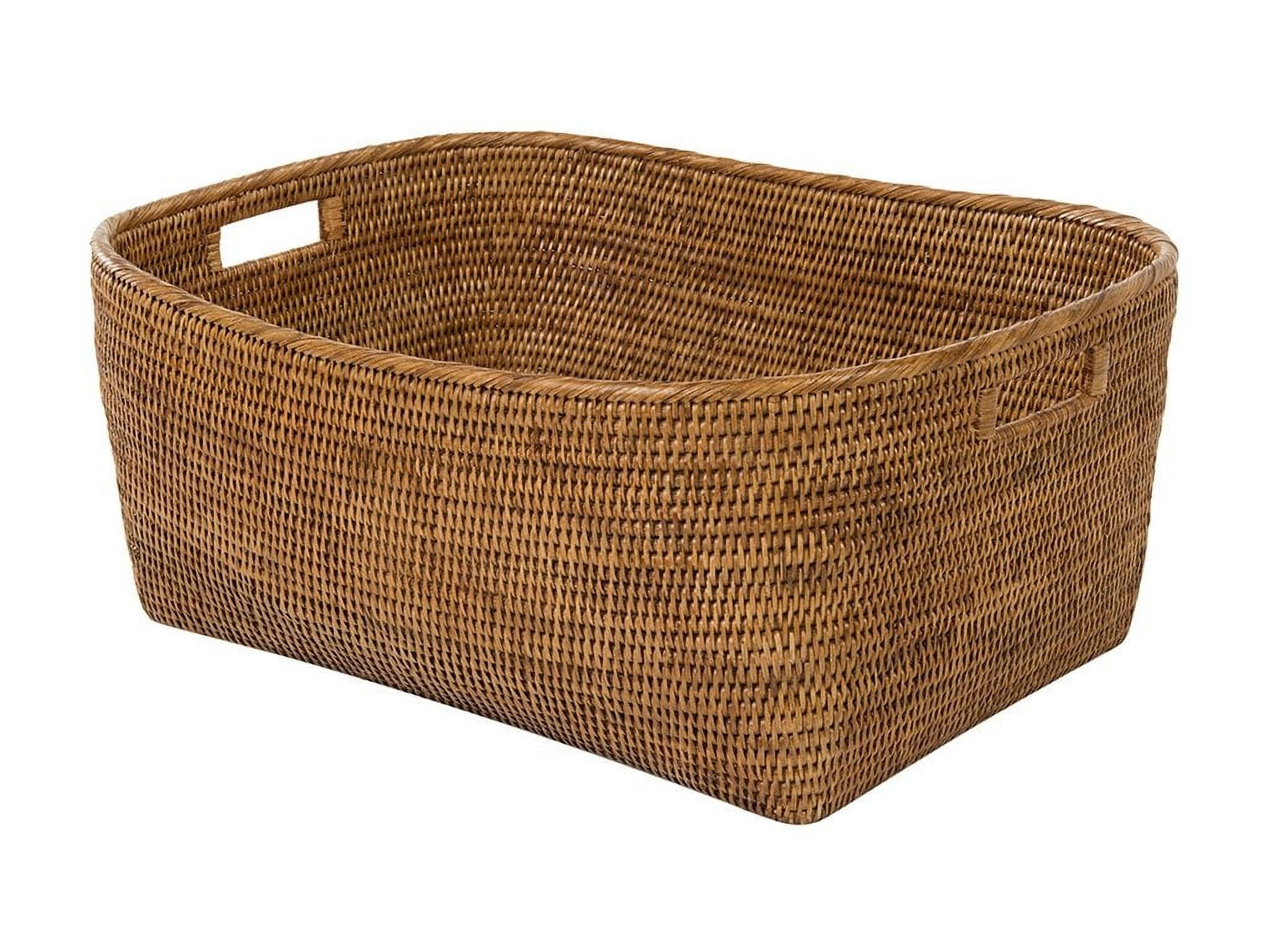 Honey Brown Oval Rattan Storage Basket with Handles