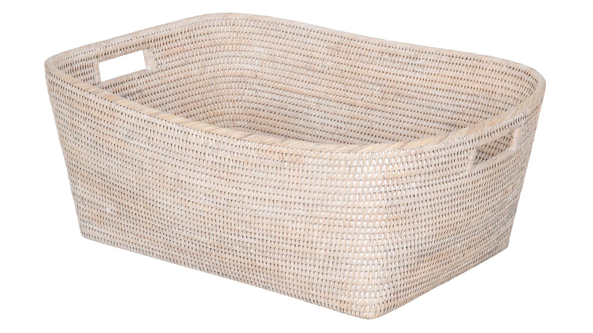 Kouboo La Jolla Oblong Storage Basket, Large, Wicker Basket, Decorative Storage, Rattan, Clear Lacquer Finish, White Wash