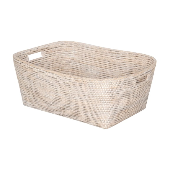Kouboo La Jolla Oblong Storage Basket, Large, Wicker Basket, Decorative Storage, Rattan, Clear Lacquer Finish, White Wash