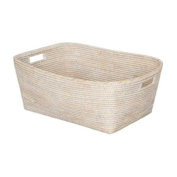 Kouboo La Jolla Oblong Storage Basket, Large, Wicker Basket, Decorative Storage, Rattan, Clear Lacquer Finish, White Wash