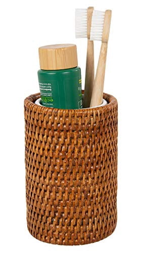Kouboo La Jolla Rattan Bathroom Tumbler and Toothbrush Holder (10fl.oz.), Honey-