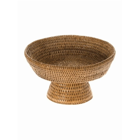 Kouboo La Jolla Rattan Fruit Bowl, Large Handmade Decorative Pedestal Bowl for Kitchen or Dining Table, Honey Brown