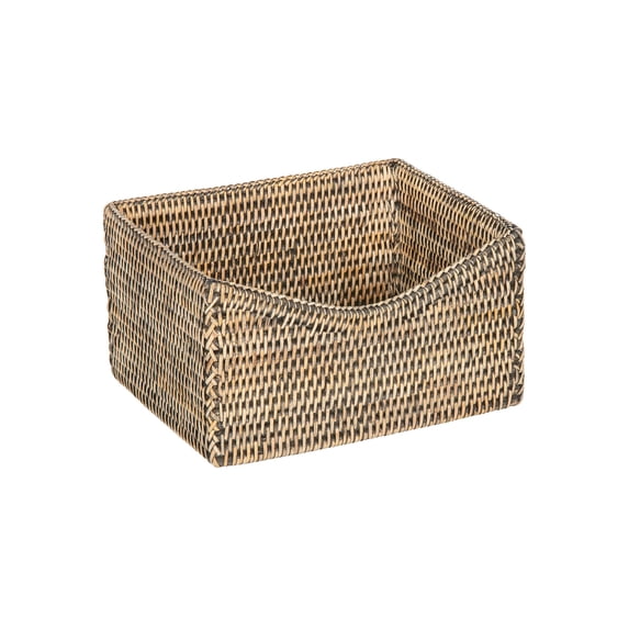 Kouboo La Jolla Rattan Organizing & Shelf Basket, Woven Baskets For Shelves, Foldable Cube Storage Baskets Bins, Pantry, Black Wash