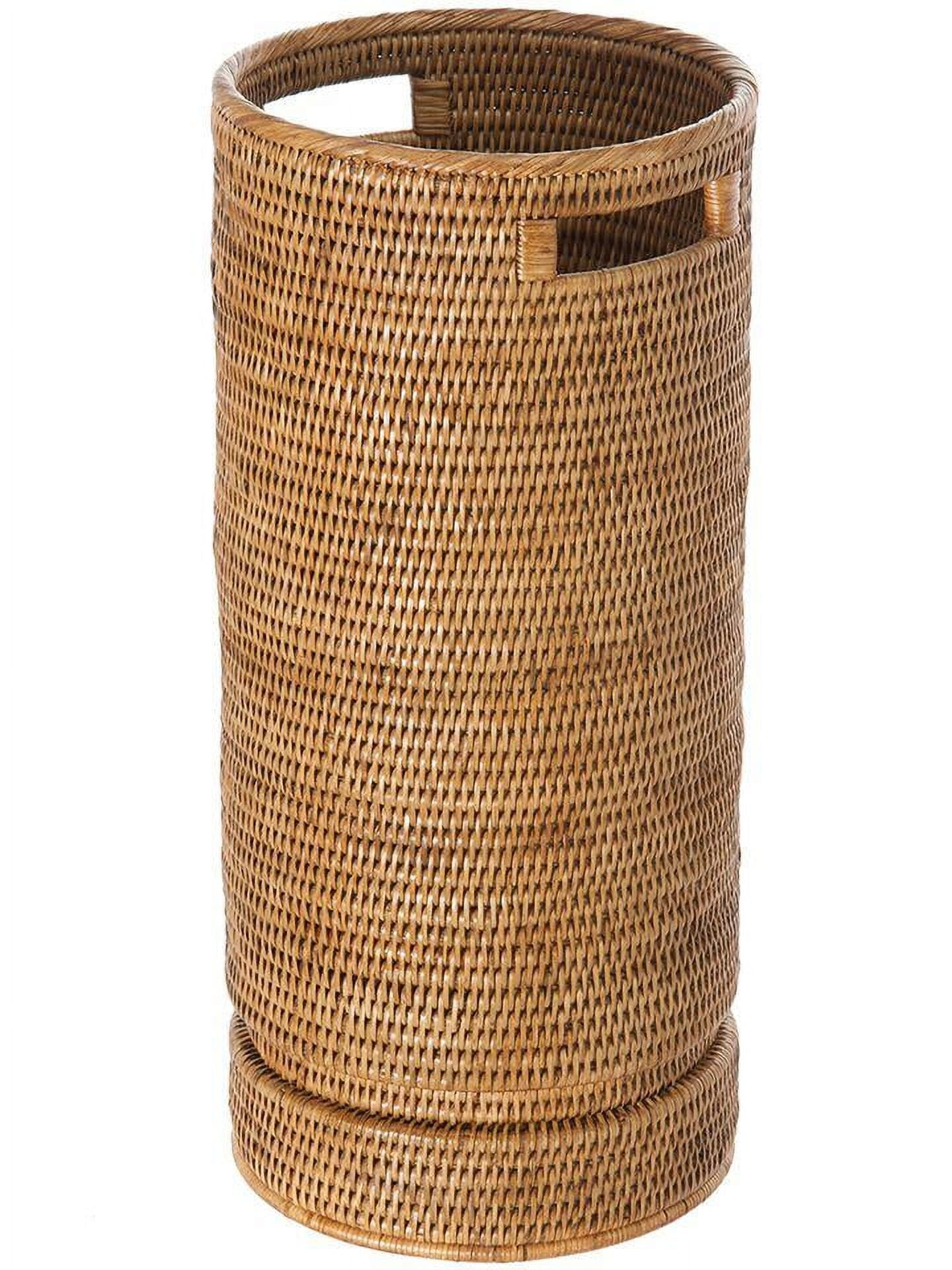 Honey Brown Rattan Umbrella Stand with Water Catch