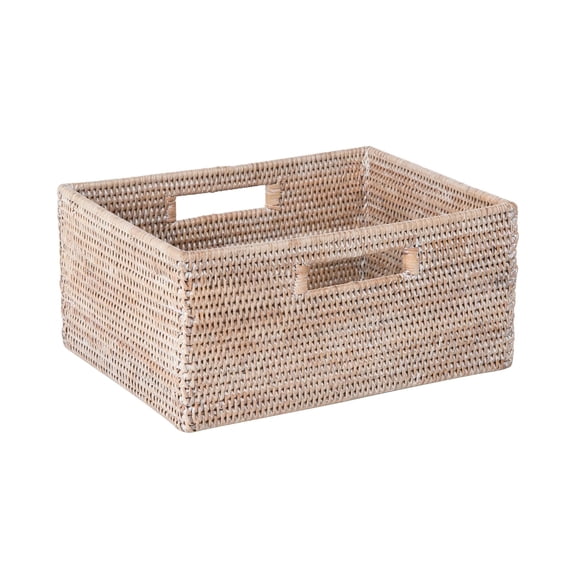 Kouboo La Jolla Rattan Shelf Basket With Handles, Rattan Storage, Kitchen Storage Baskets, Bathroom, Shelves Organization, Medium / White Wash