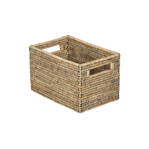 Kouboo La Jolla Rattan Shelf Basket With Handles, Rattan Storage, Kitchen Storage Baskets, Bathroom, Shelves Organization, Small / Black Wash