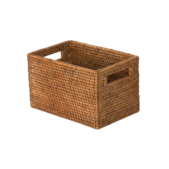 Kouboo La Jolla Rattan Shelf Basket With Handles, Rattan Storage, Kitchen Storage Baskets, Bathroom, Shelves Organization, Small / Honey Brown