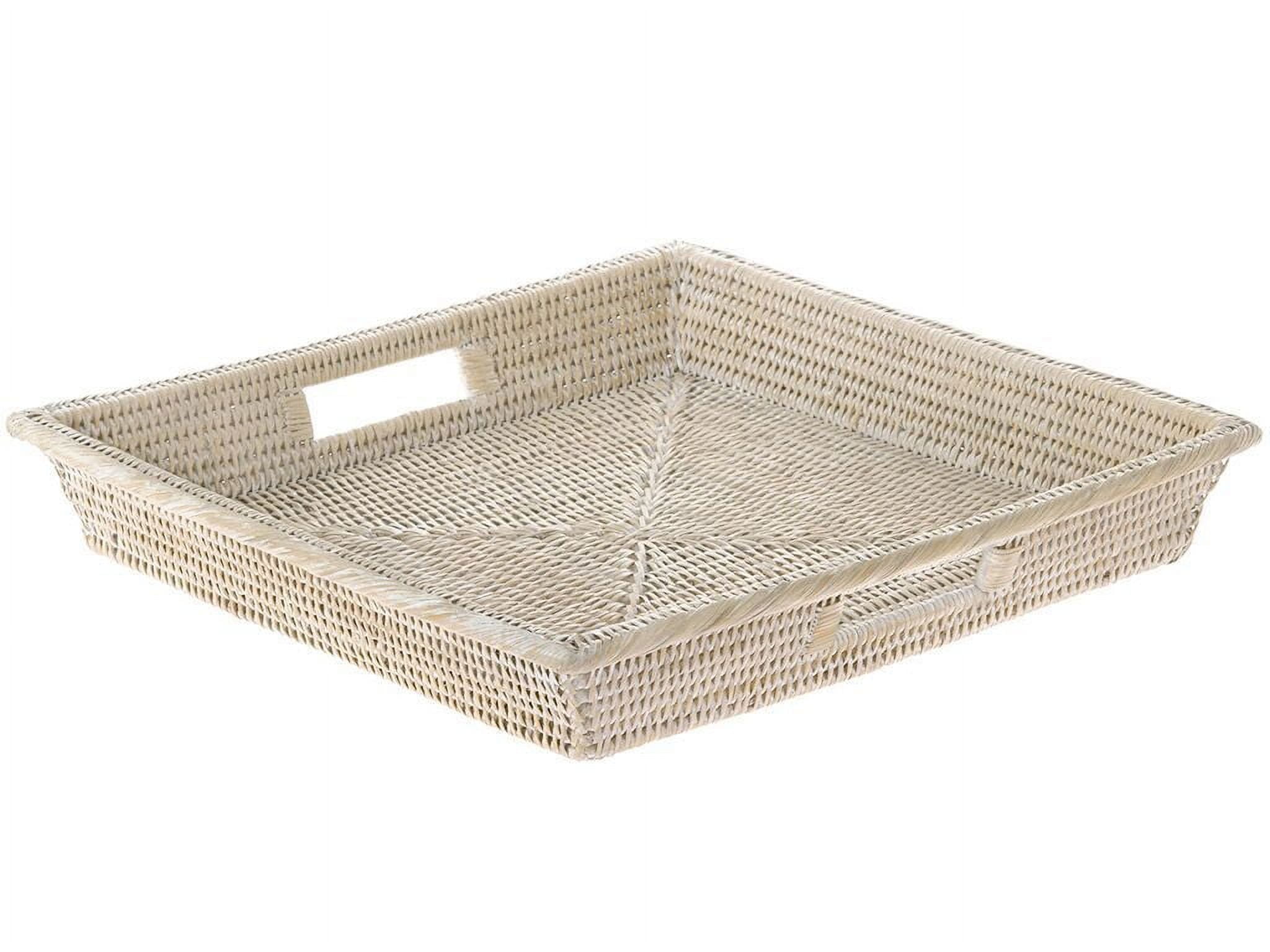 White Wash Rattan Square Serving Tray, 17.5" x 17.5"