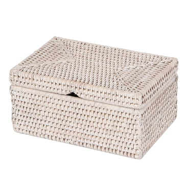 Kouboo La Jolla Rattan Storage Box With Lid - Honey-Brown Woven Organization Basket (18.5x15x12.5 Inches)