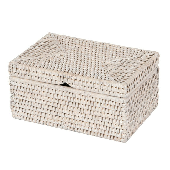 Kouboo La Jolla Rattan Storage Box for Wet Wipes, Jewelers and Storage Boxes Small Handmade Box for Unique Memory Treasures, White Wash