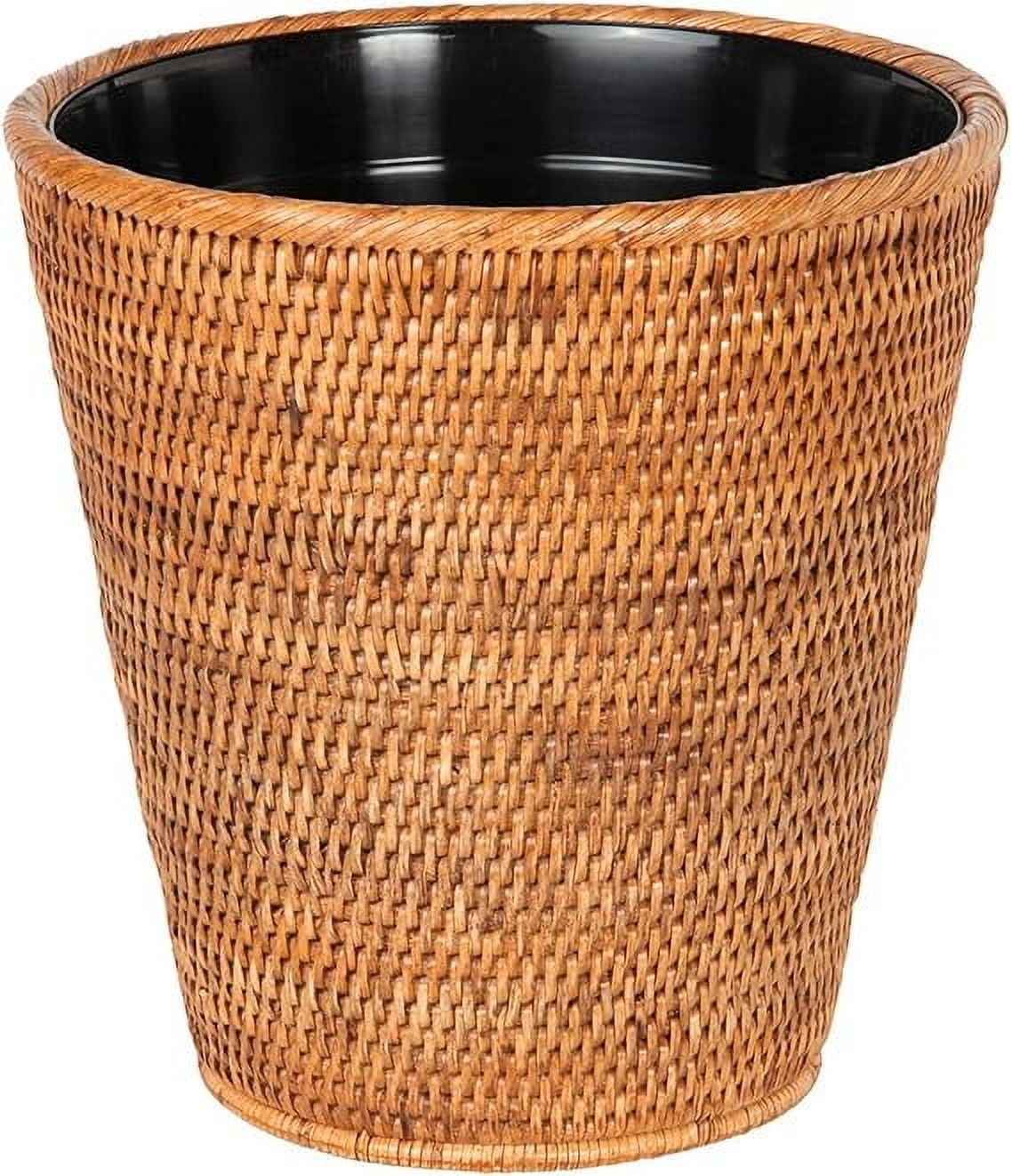 Honey Brown Rattan Wastebasket with Plastic Insert
