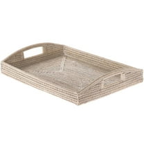 Kouboo La Jolla Rectangular Rattan Serving Tray with Handles, Decorative Serving Tray for Breakfast, Drinks, Snack, White Wash