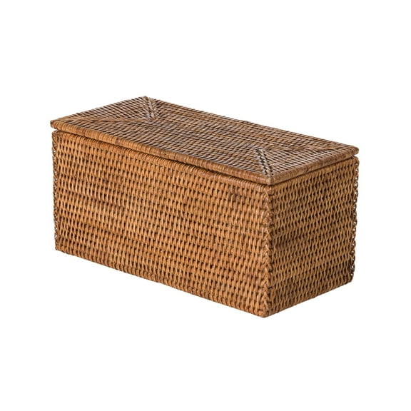 Kouboo La Jolla Rectangular Rattan Storage Basket with Lid, Honey Brown