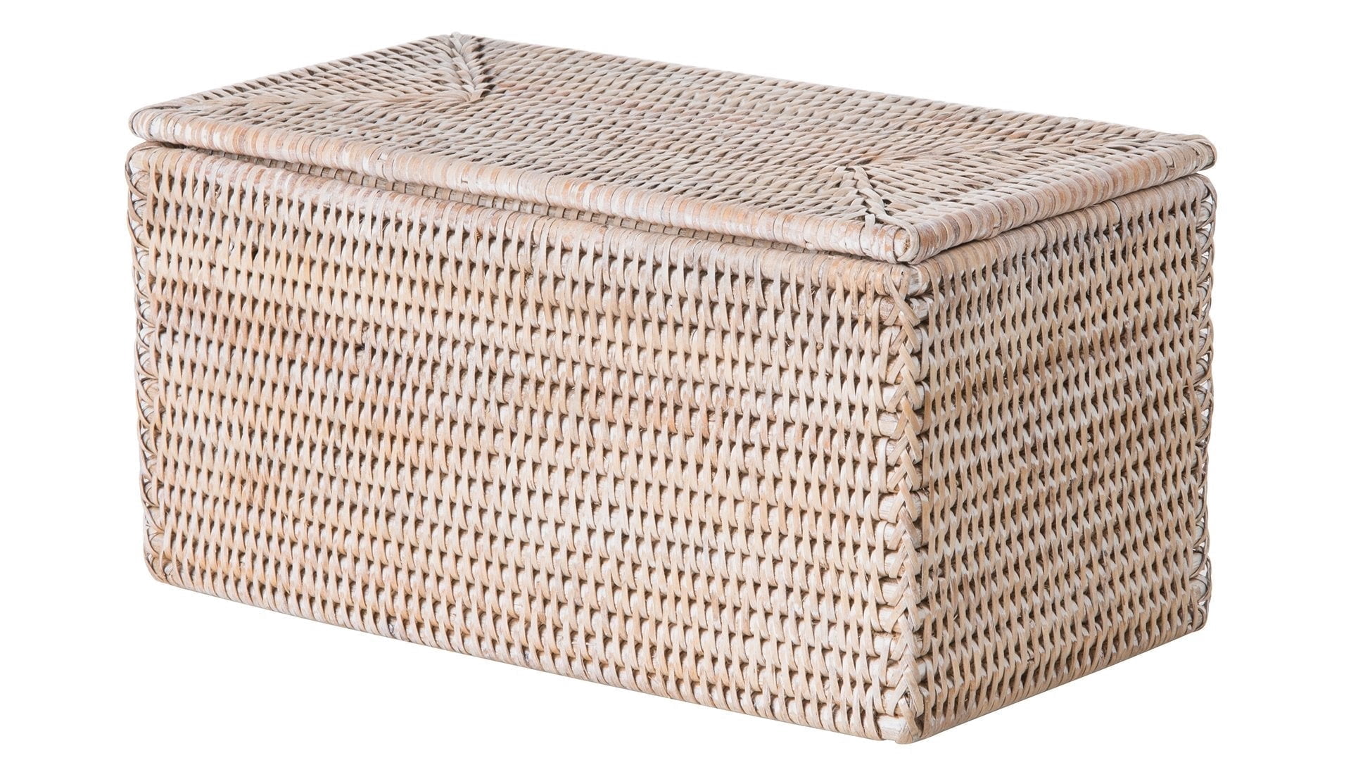 Kouboo La Jolla Rectangular Rattan Storage and Toilet Roll Storage Basket Decorative Storage Bins, Organizer, Household, Basket With Lid, White Wash