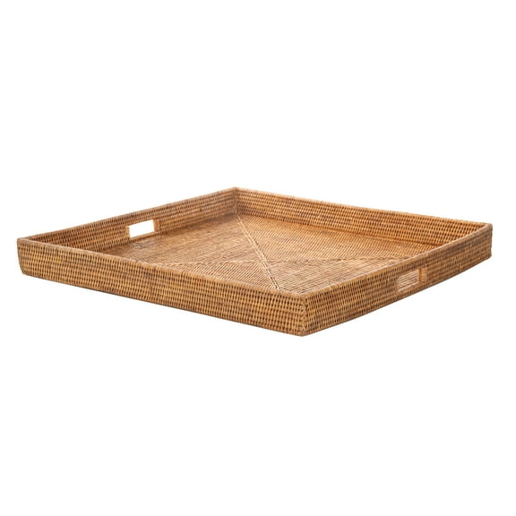 Kouboo La Jolla Square Rattan Jumbo Sized Centerpiece and Ottoman Tray, for Coffee Table, Breakfast, Drinks, Snack, Bread