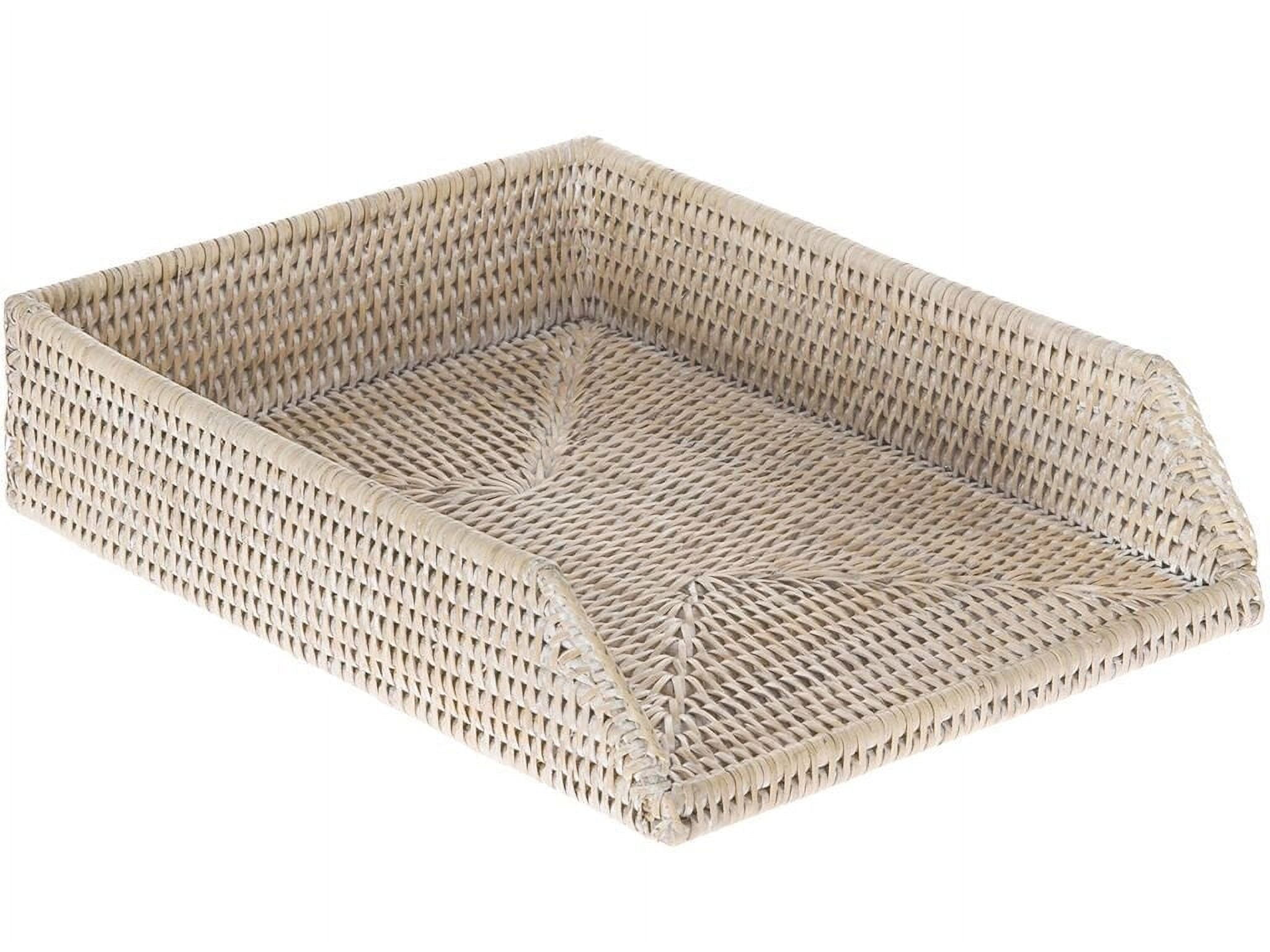 White Wash Lacquered Rattan Stackable Letter Tray Organizer