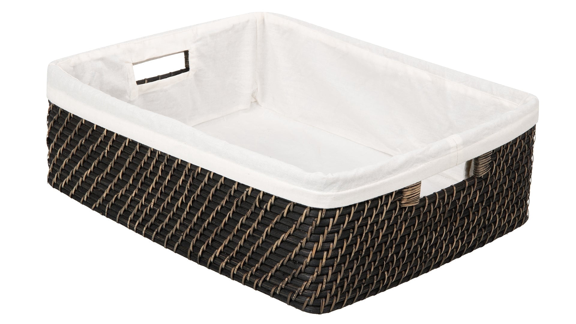 Kouboo Laguna Rattan Shelf Basket with Liner, Decorative Storage Basket, Organizer For Shelves, Black Wash