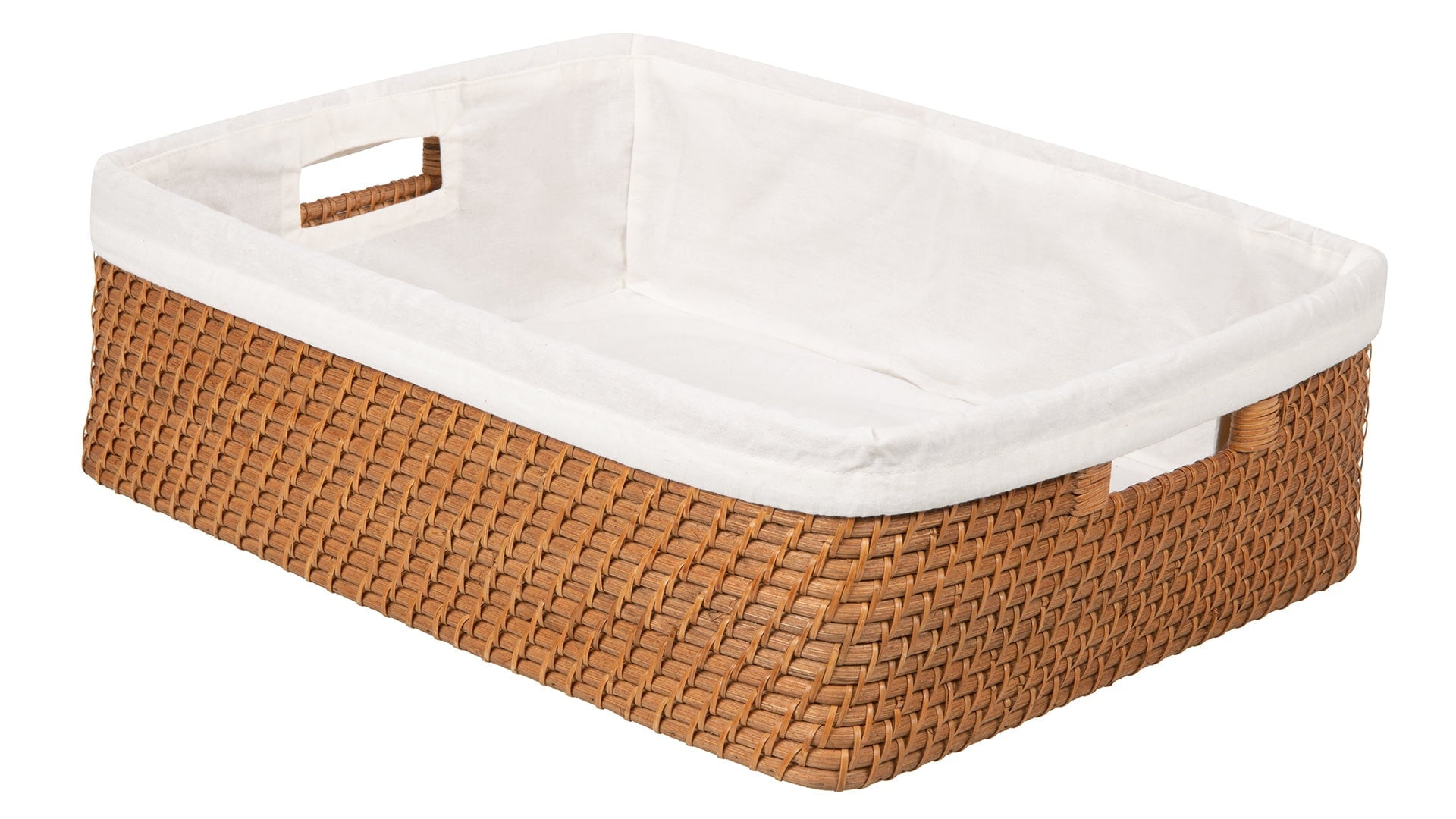 Handwoven Honey Brown Rattan Rectangular Storage Basket with Cotton Liner
