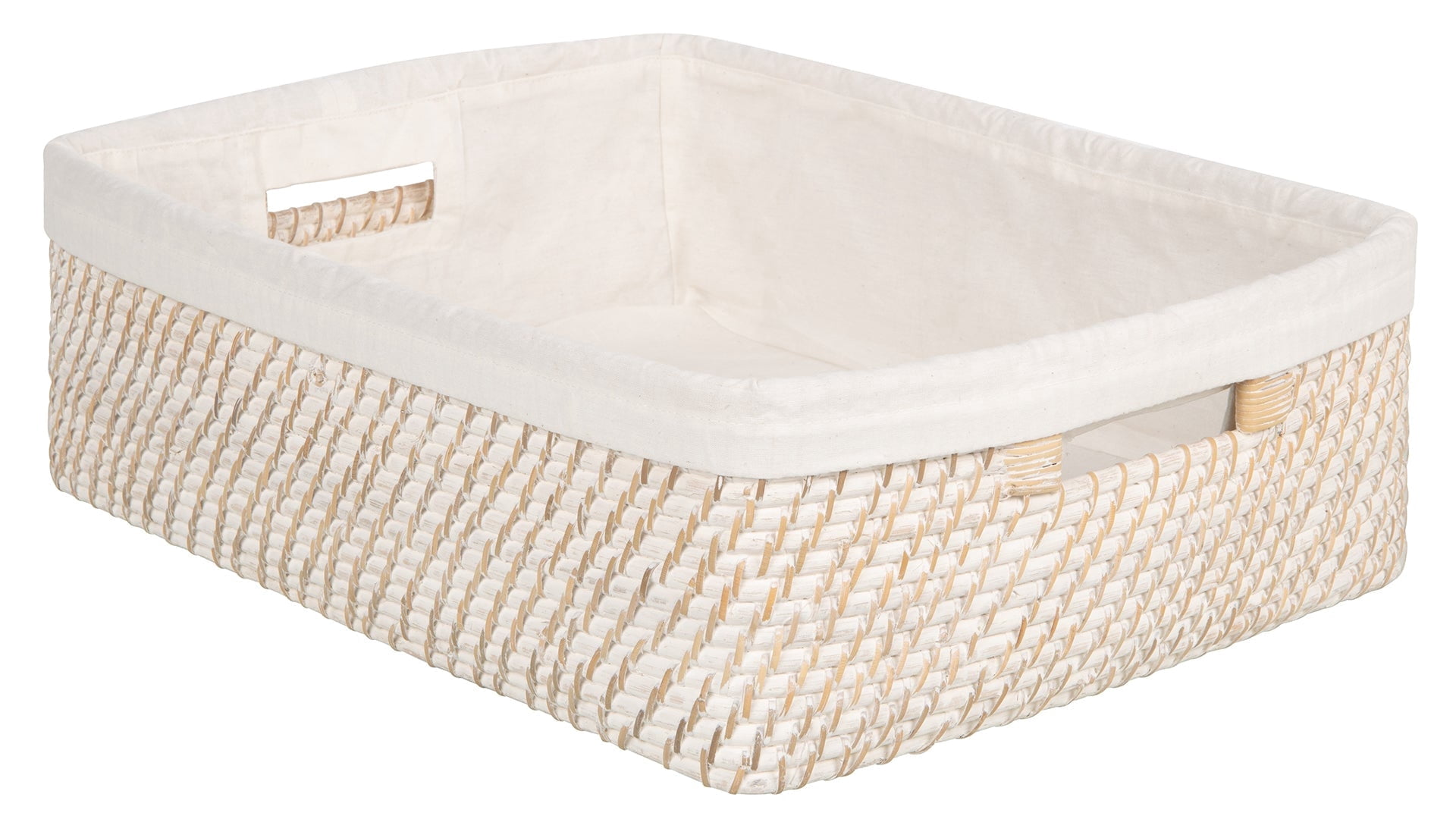 Kouboo Laguna Rattan Shelf Basket with Liner, Decorative Storage Basket, Organizer For Shelves, Latte