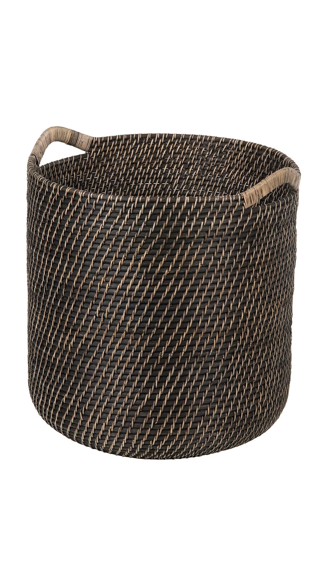 Kouboo Laguna Round Rattan with Ear Handles Basket for Organizing, Living Room, Blankets, Toy Bin, Laundry and Plants, Black Wash