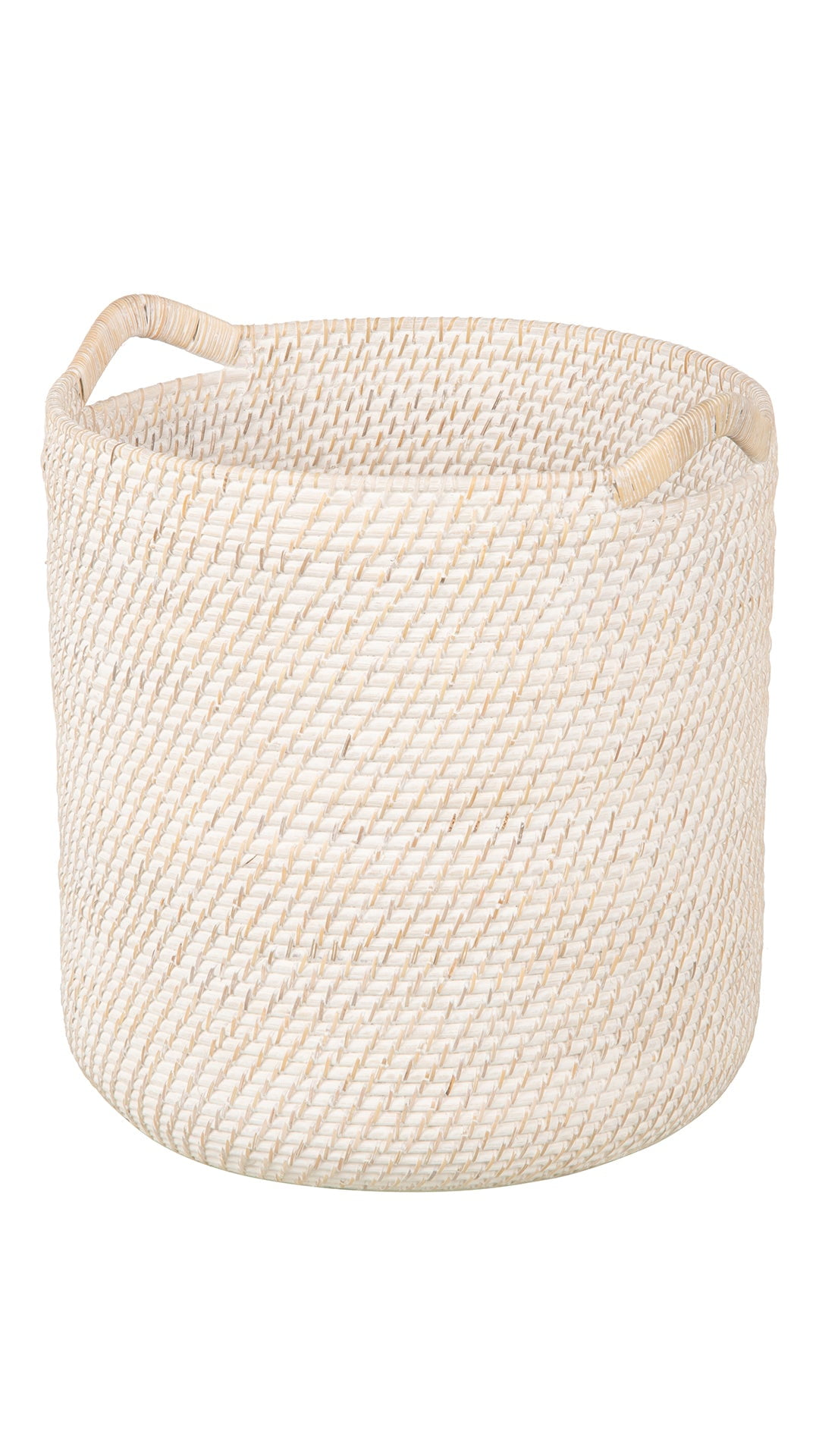 White Wash Round Rattan Storage Basket with Ear Handles