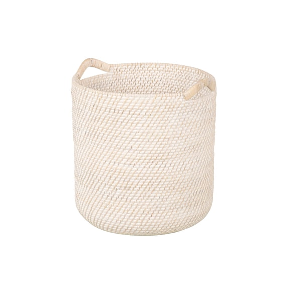 Kouboo Laguna Round Rattan with Ear Handles Basket for Organizing, Living Room, Blankets, Toy Bin, Laundry and Plants, Latte