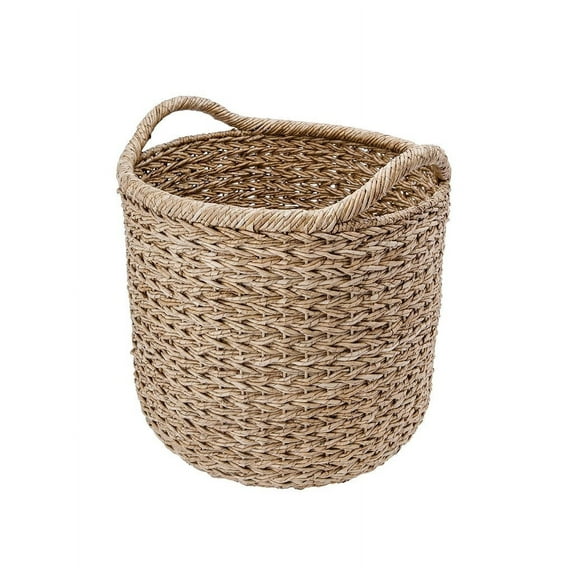 Kouboo Large Handwoven Decorative Storage Basket In Twisted Sea Grass With Handles, Circle-Shaped Basket Bin For Storage In Entryway, Organizing Basket For Laundry, Natural