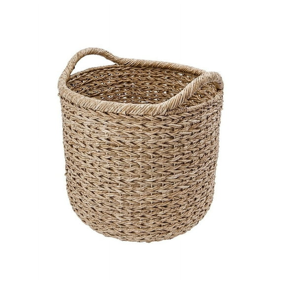 Kouboo Large Handwoven Decorative Storage Basket In Twisted Sea Grass With Handles, Circle-Shaped Basket Bin For Storage In Entryway, Organizing Basket For Laundry, Natural