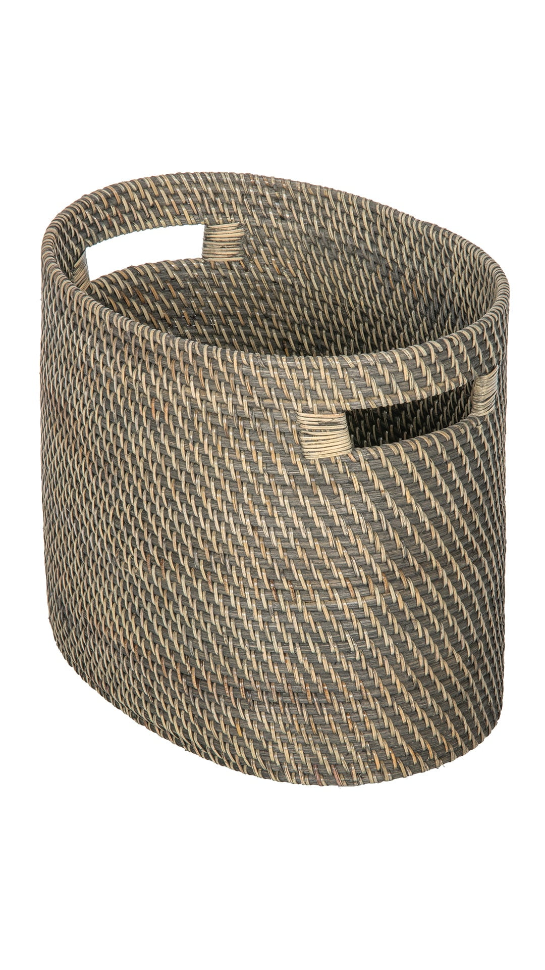 Handwoven Black Wash Rattan Oval Magazine Rack