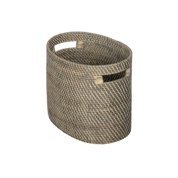 Kouboo Loma Oval Rattan Magazine Rack, Woven Storage Basket Book, Magazine Holder, Black Wash