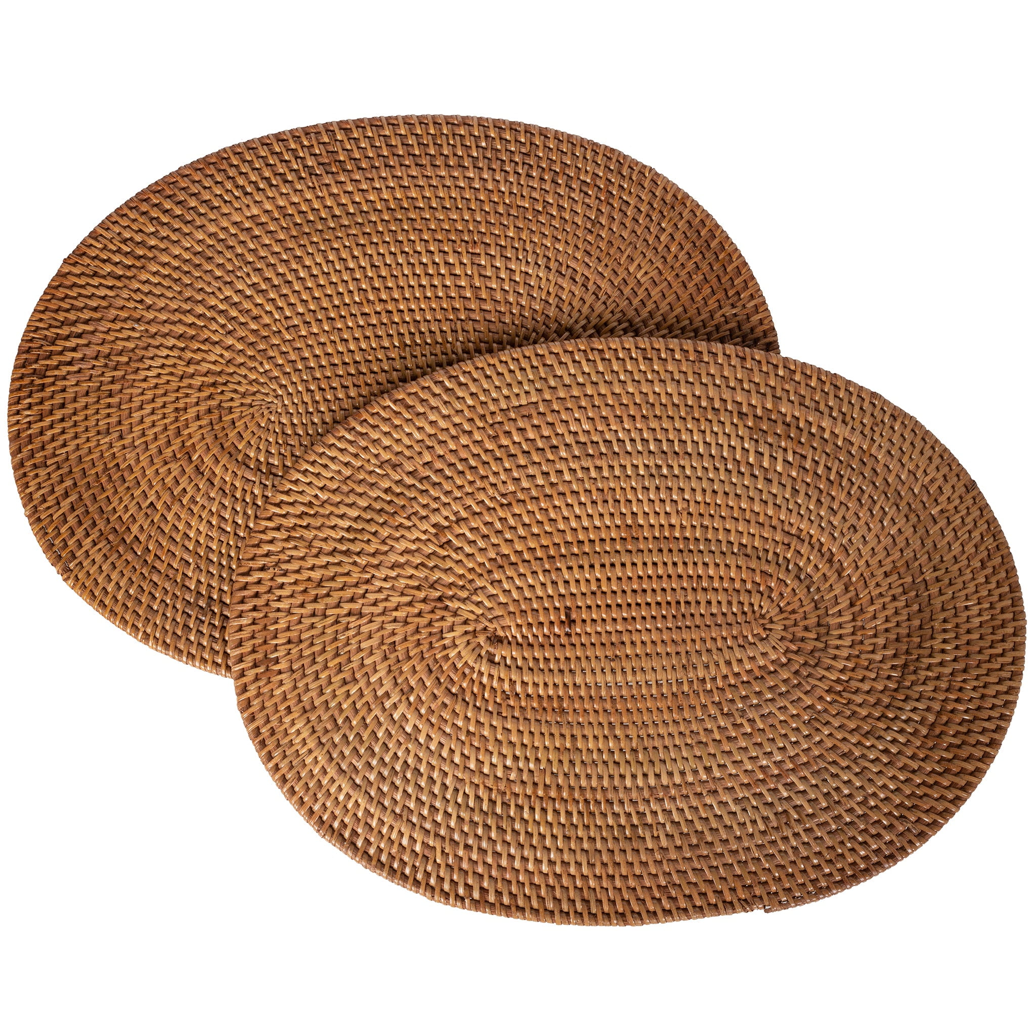 Honey Brown Oval Rattan Non-Slip Heat Resistant Placemats, Set of 2