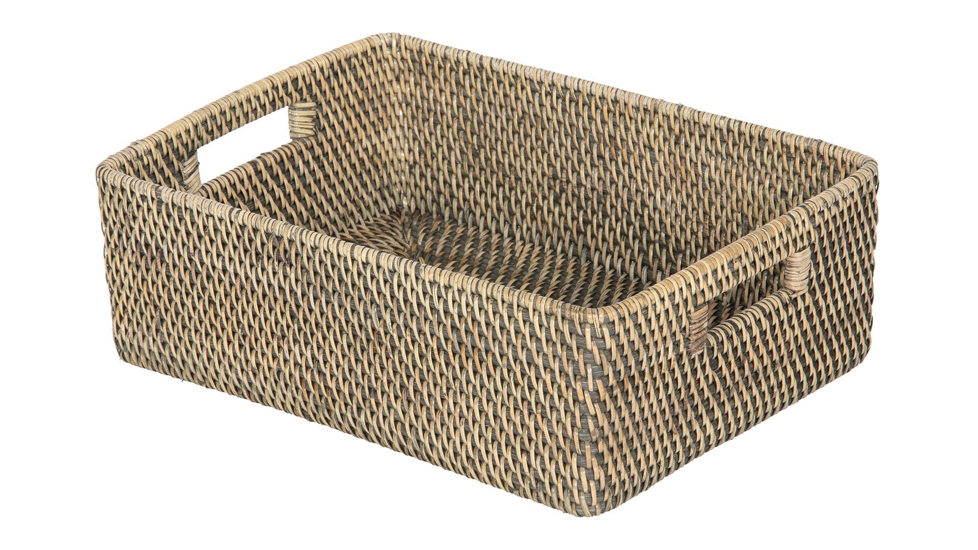 Kouboo Loma Rattan Shelf & Organizing Basket, Handwoven-Inspired Storage in Antique Black
