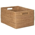 thumbnail image 1 of Kouboo Loma Rectangular Decorative Rattan Storage Basket With Handles, Coastal-Inspired Handwoven, Home Organization, Honey Brown, 1 of 21