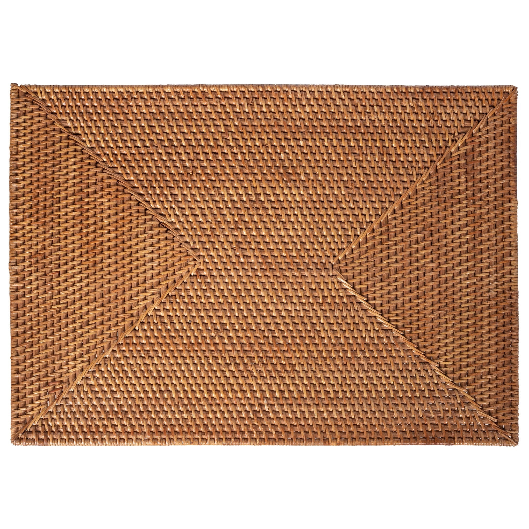Honey Brown Rectangular Handwoven Rattan Placemats, Set of 2