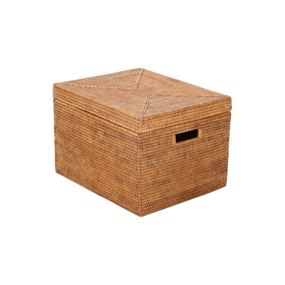 KOUBOO La Jolla Rattan Box Basket - Wicker Storage Basket with Lid, Decorative Storage , Toy Box, Laundry Hamper, Kitchen Living Room Storage Bin, Honey-Brown